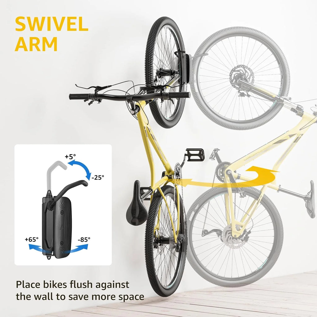 MONTEK Swivel Bike Wall Mount, Bike Hangers for Garage, Holds up to 66lbs,2 Pack