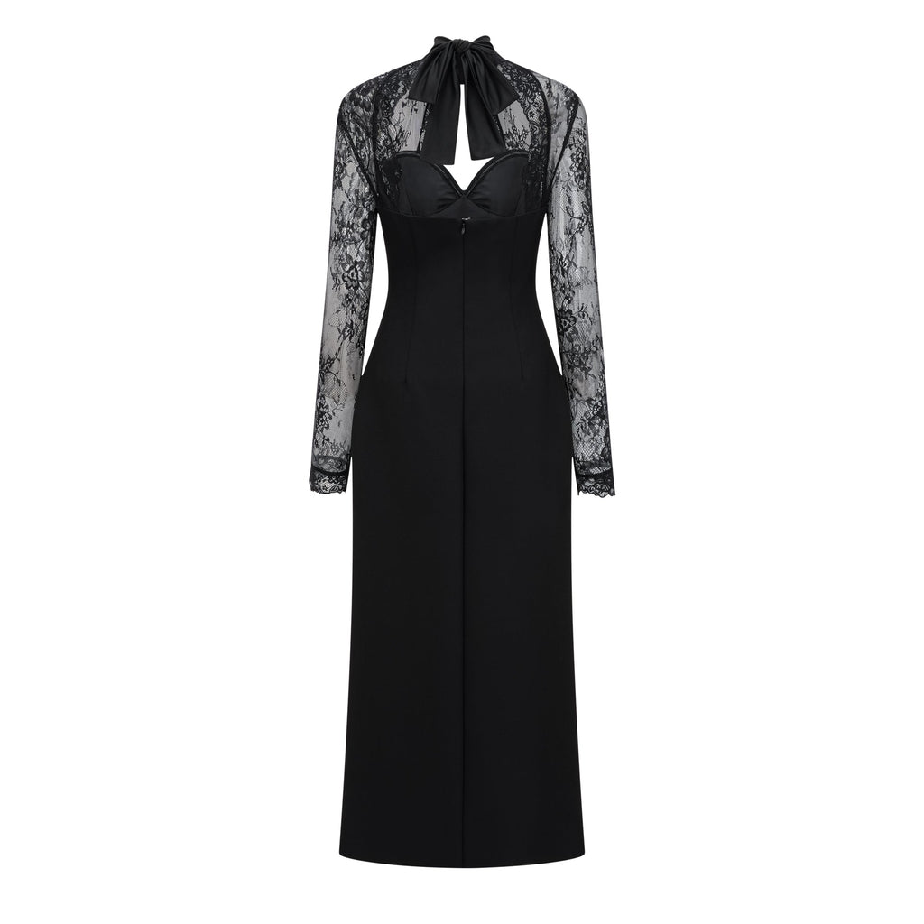 Quitterie Black Lace Panel Maxi Dress