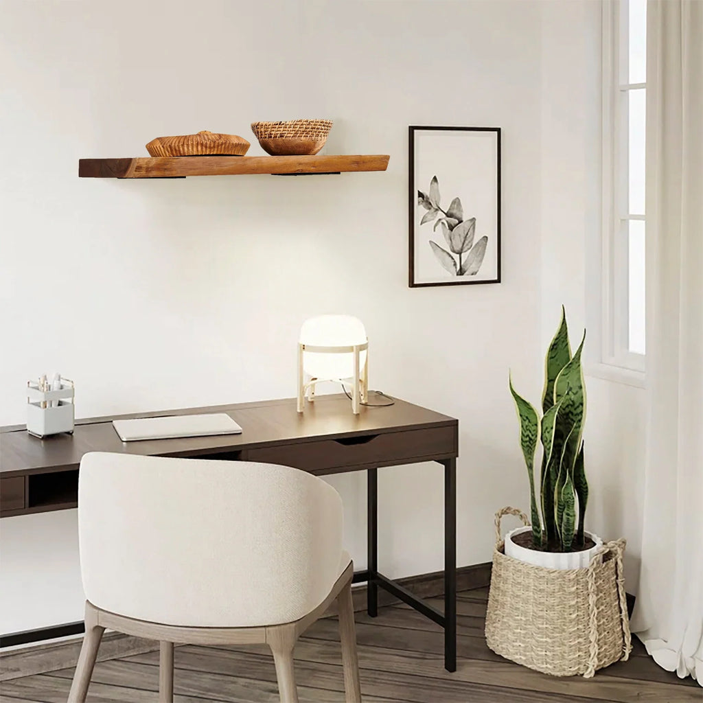Home Soft Things 1 PieceTeak Shelf With Live Edge Wooden Wall Shelves