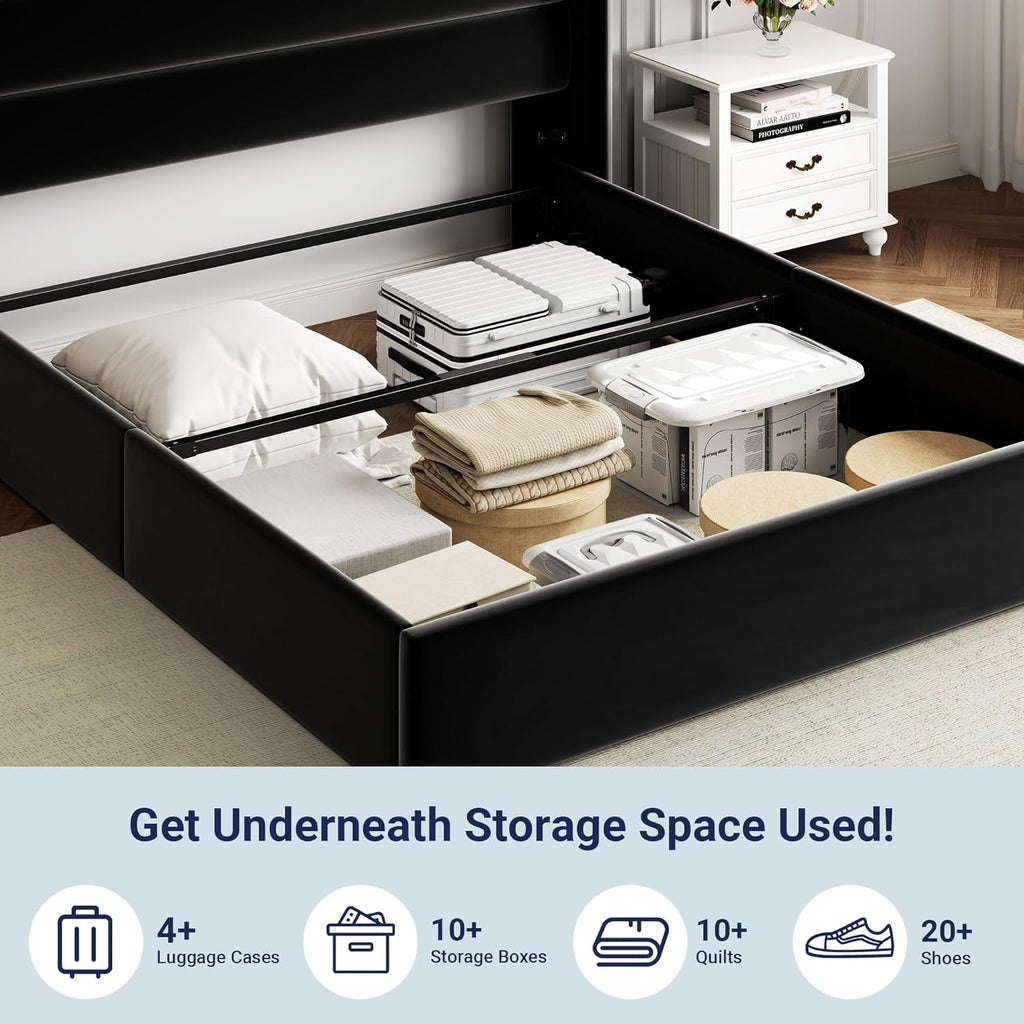ALLEWIE Queen Size Lift Up Storage Bed with Wingback Headboard