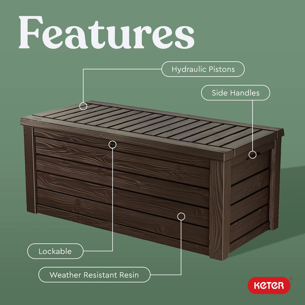 KETER Westwood 150 Gallon Deck Box and Bench Seat, Brown