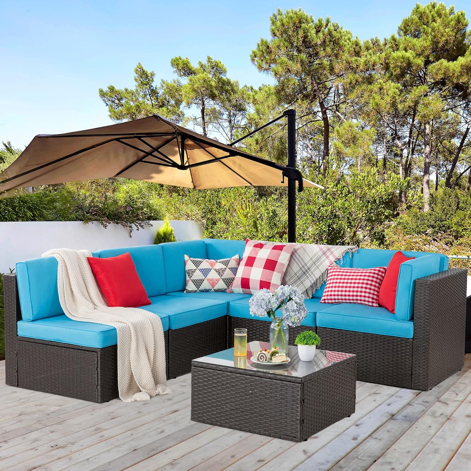 VONGRASIG 5 Piece All-Weather Patio Furniture Set with Ottoman