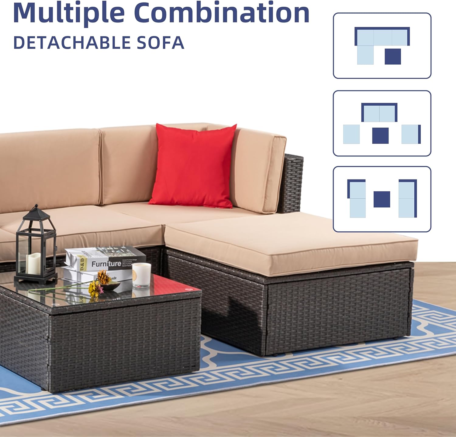 VONGRASIG 5 Piece All-Weather Patio Furniture Set with Ottoman