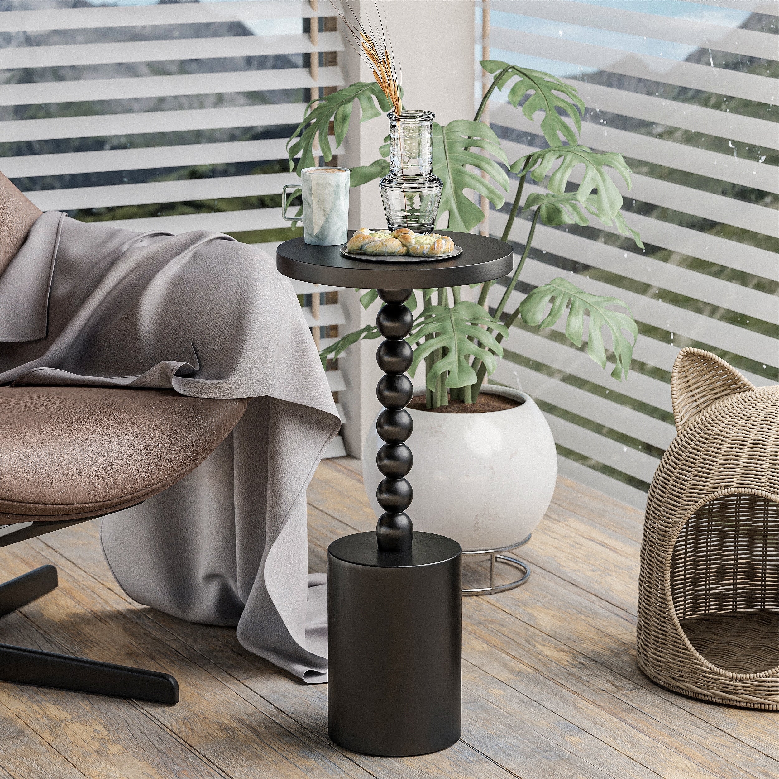 COZAYH Wood Pedestal End table, Modern Drink Table with Base, Round Martini Table for Small Space Living Room, Bedroom