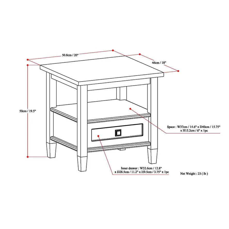 WYNDENHALL Norfolk SOLID WOOD 20 inch Wide Rectangle Transitional End Side Table - 20 inch Wide