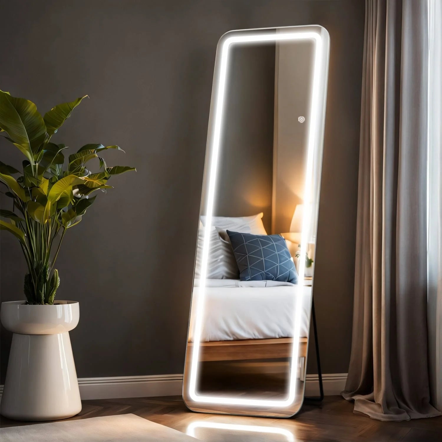 Floor Mirror with LED Light, 64 x 21 Full Length Mirror with Stand, Hanging Mirror Wall Mounted Mirror Full Body Mirror