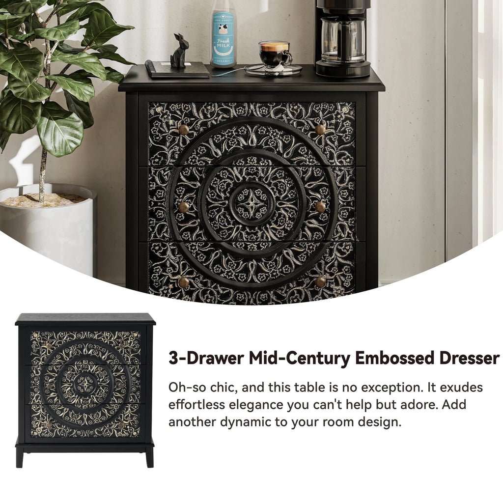 COZAYH Farmhouse Fully-Assembled Nightstand with 2-Drawer, Flower Motif End Table for Small Spaces, French Country