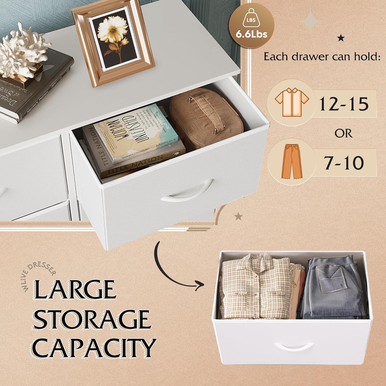 WLIVE Fabric Dresser for Bedroom, Tall Dresser with 8 Drawers