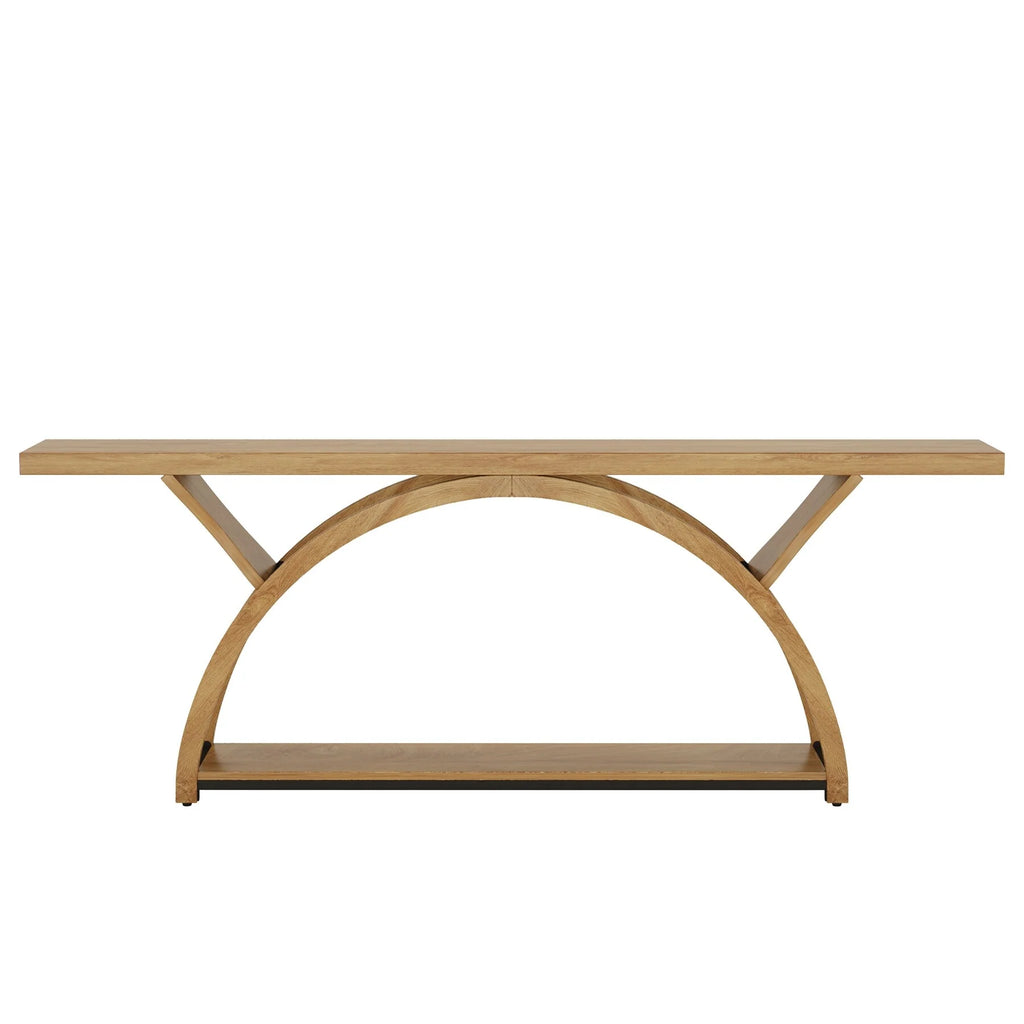 2-Tier Narrow Long Console Sofa Table with Semi-Circular Frame for Entryway,Gray Hallway Accent Tables