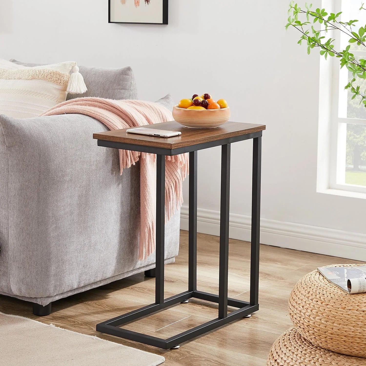 Javlergo Set of 2 C-Shaped Sofa Side Table, Small End Table for Living Room, Narrow Bedside/TV Tray Table