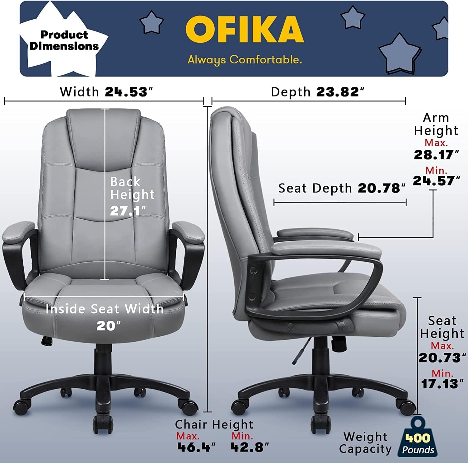 OFIKA Home Office Chair, 400LBS Big and Tall Computer Chair