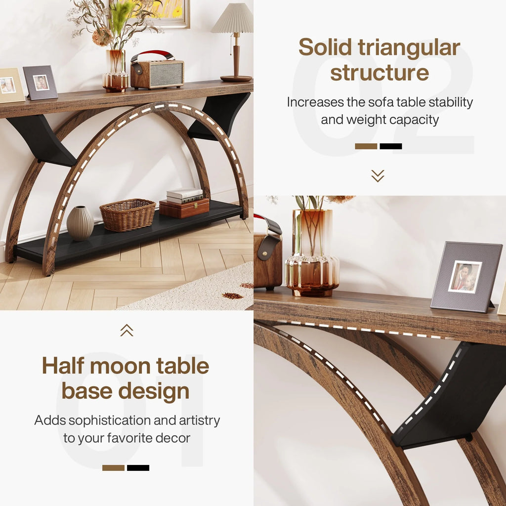 2-Tier Narrow Long Console Sofa Table with Semi-Circular Frame for Entryway,Gray Hallway Accent Tables