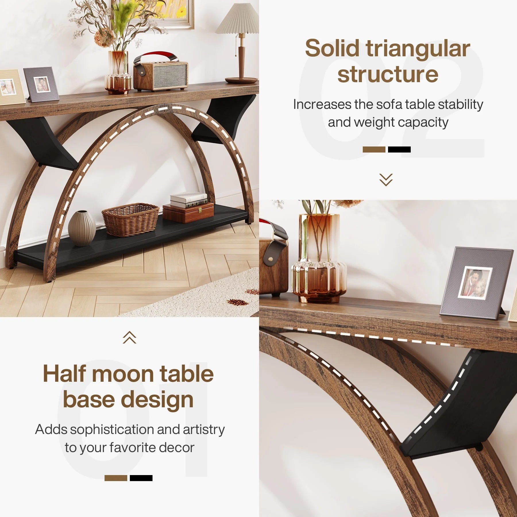 2-Tier Narrow Long Console Sofa Table with Semi-Circular Frame for Entryway,Gray Hallway Accent Tables