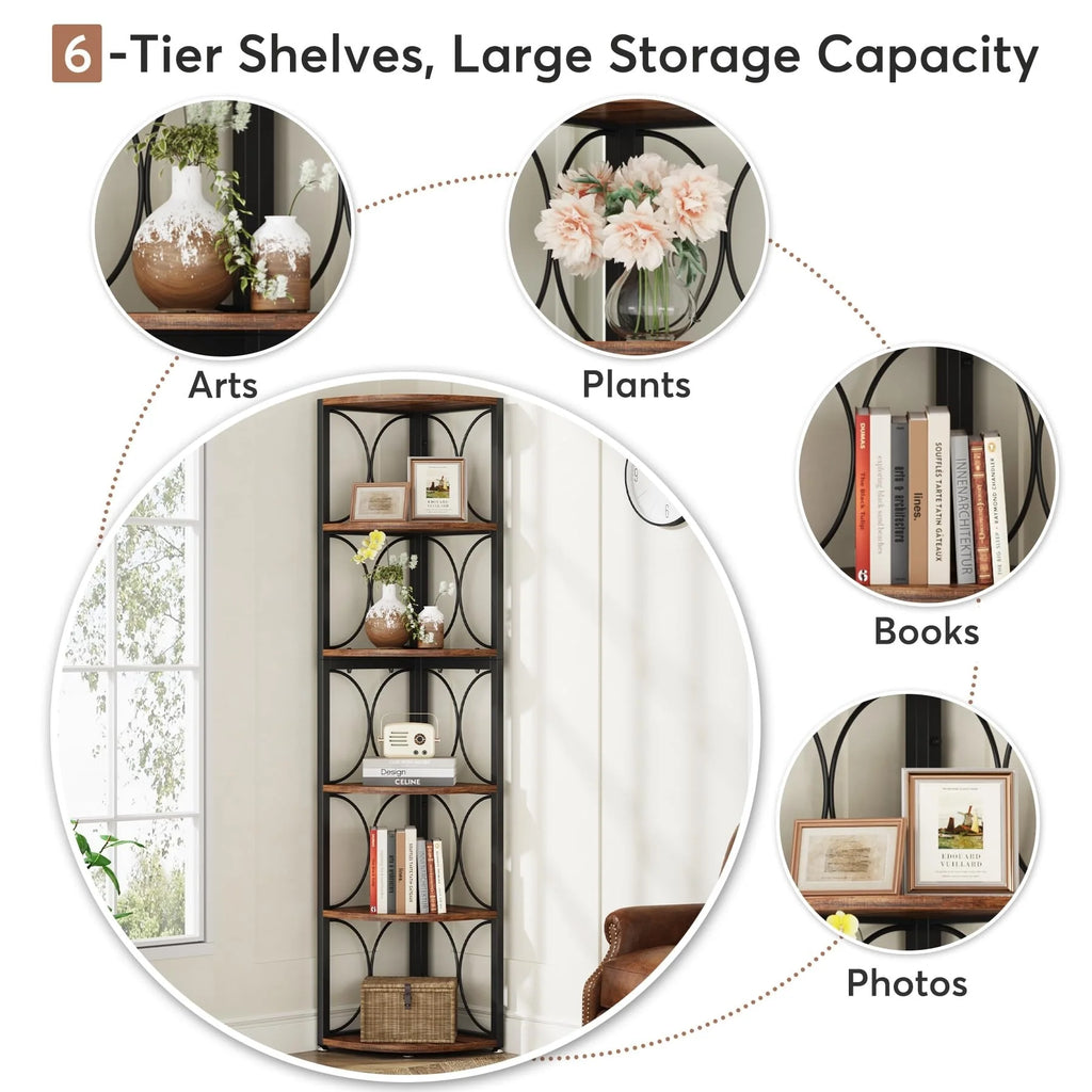 67 Tall Corner Shelf, Corner Bookshelf Bookcase Standing Shelving Unit