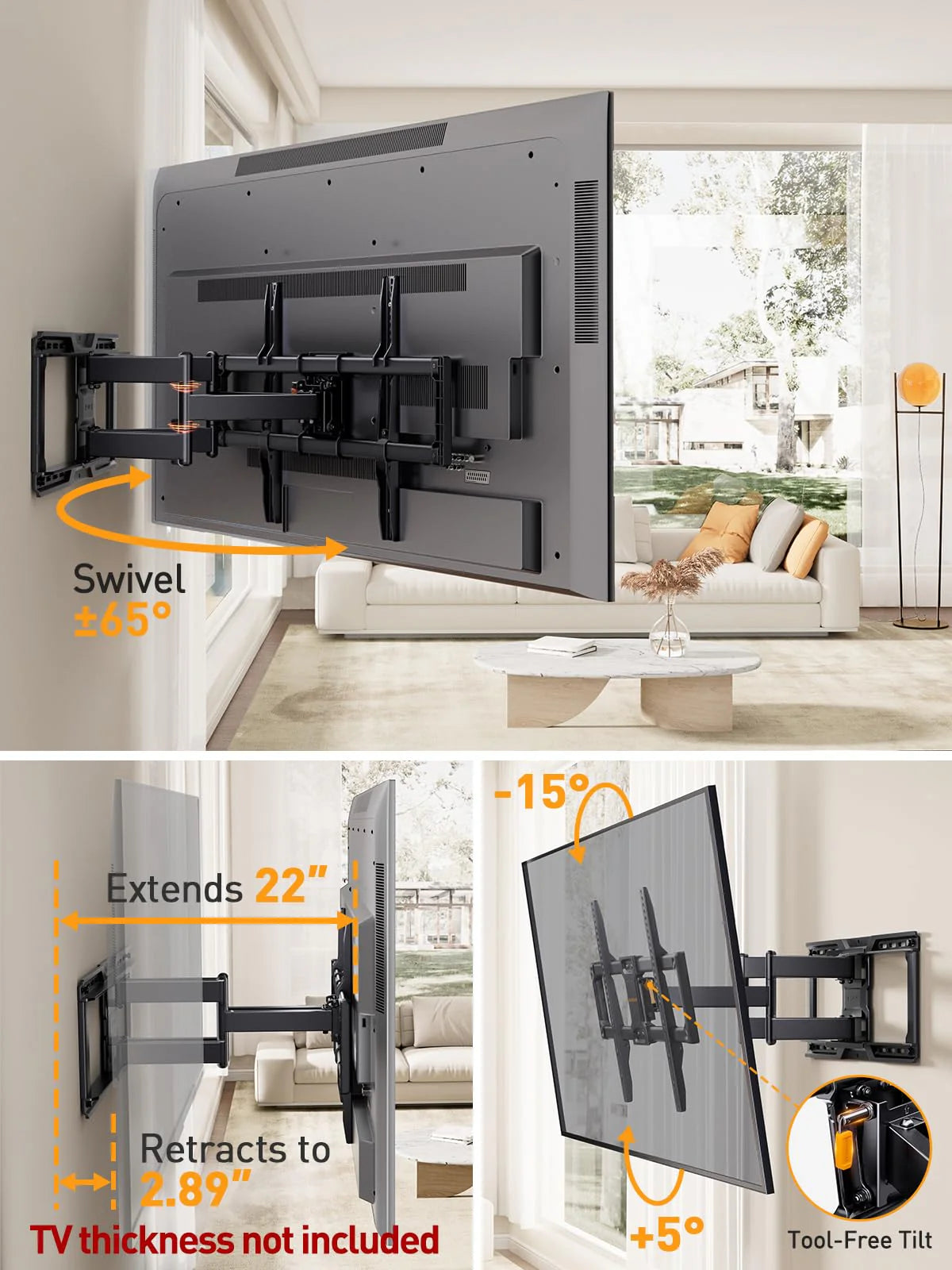 PERLEGEAR UL-Listed Full Motion TV Wall Mount for 42-90" TVs