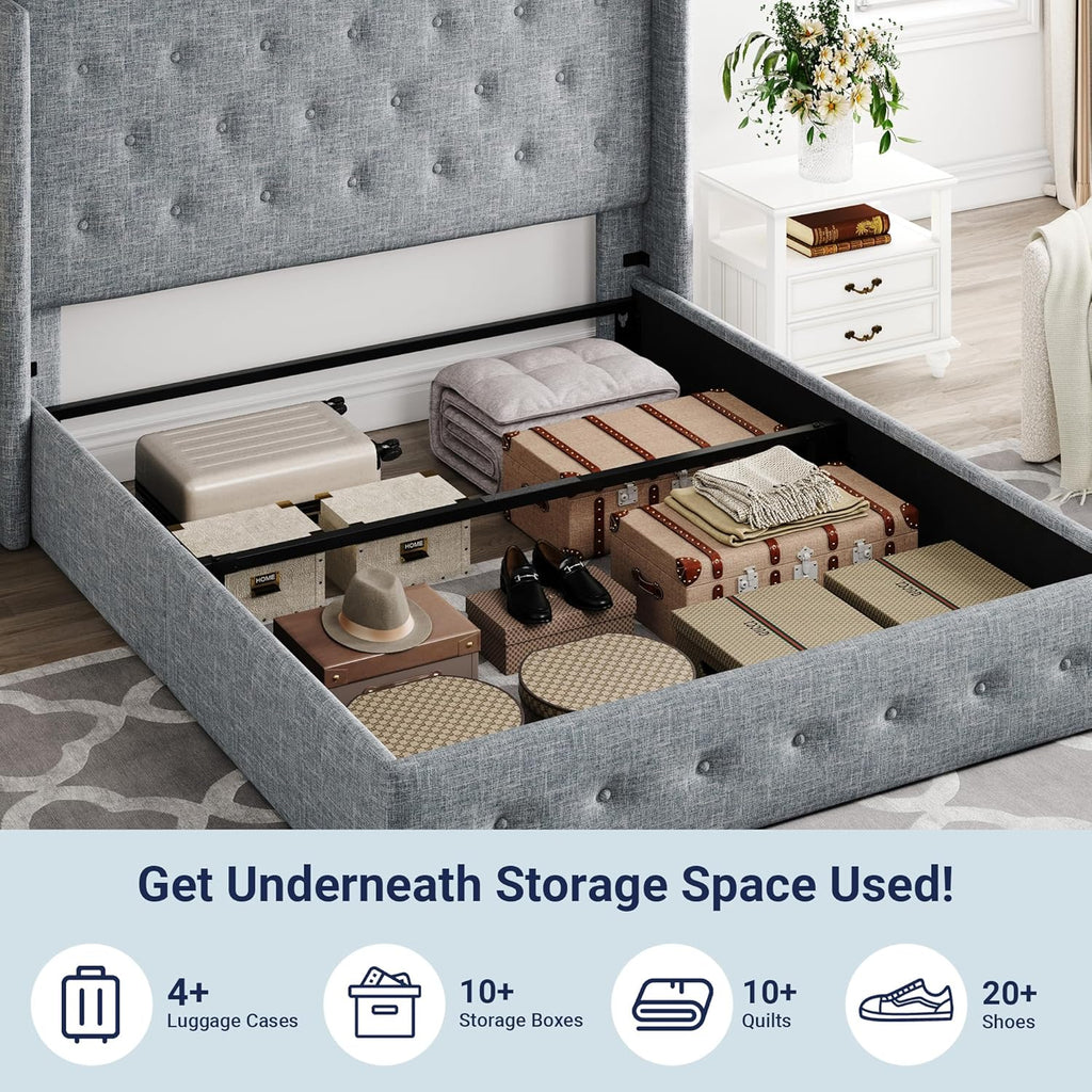 ALLEWIE Queen Size Lift Up Storage Bed with Wingback Headboard