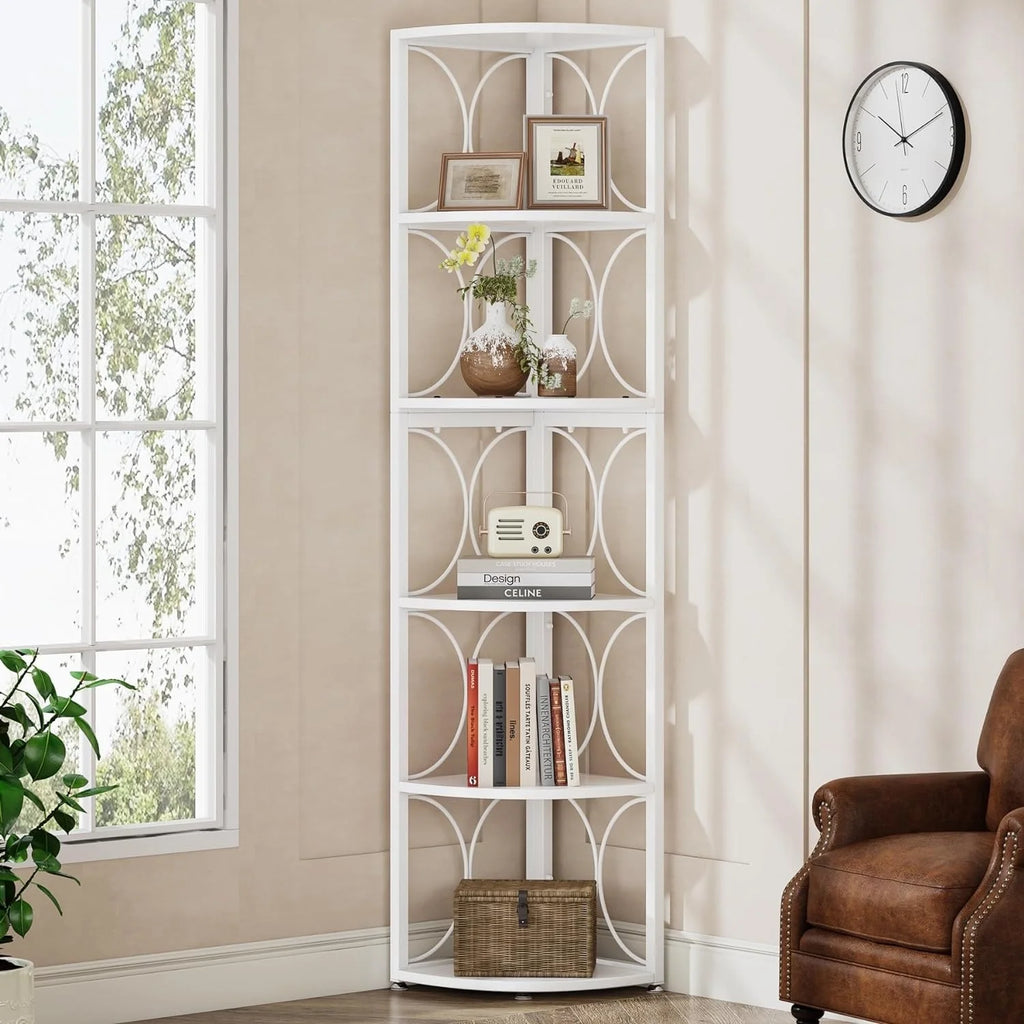 67 Tall Corner Shelf, Corner Bookshelf Bookcase Standing Shelving Unit