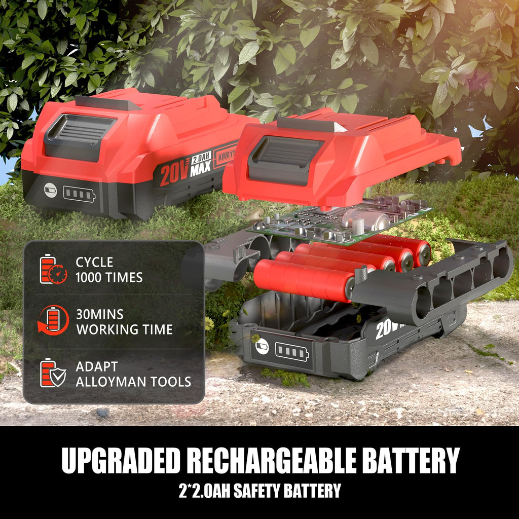 Alloyman 20V MAX Pole Hedge Trimmer with 2 Packs 2.0Ah Batteries & Charger