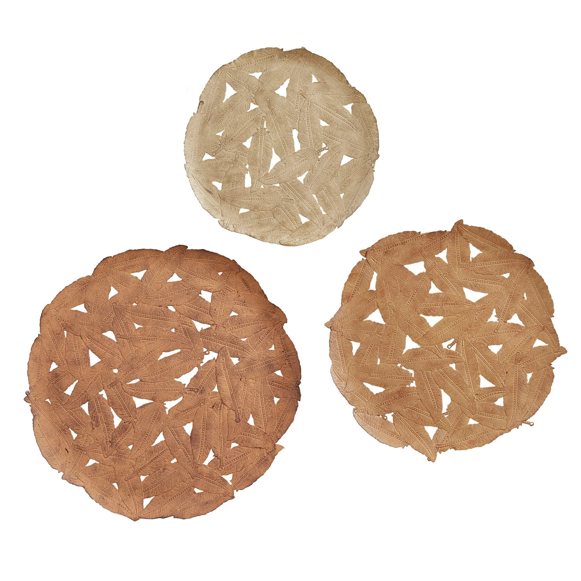 Madison Park Rosalie Textured Feather 3-piece Metal Disc Wall Decor Set