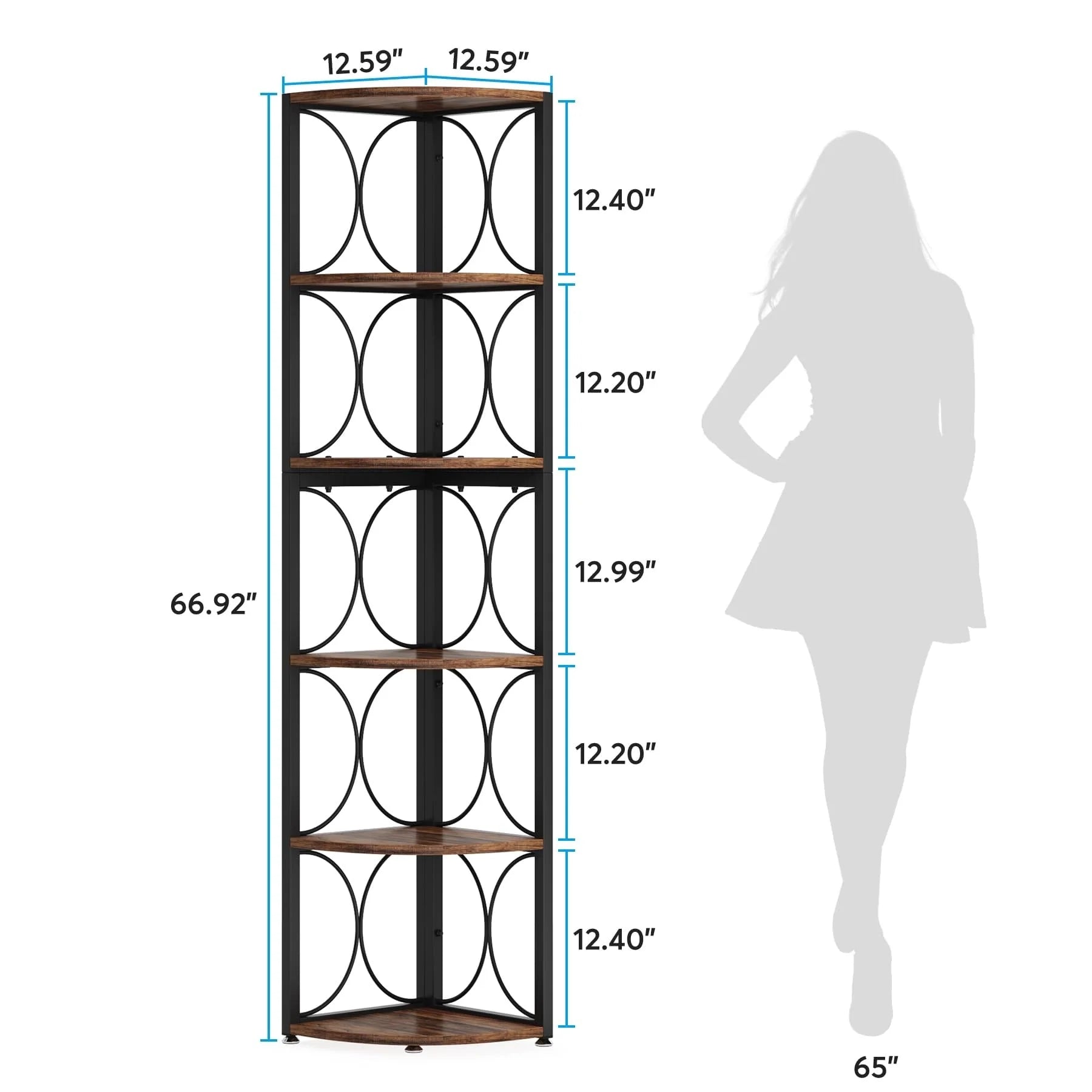 67 Tall Corner Shelf, Corner Bookshelf Bookcase Standing Shelving Unit