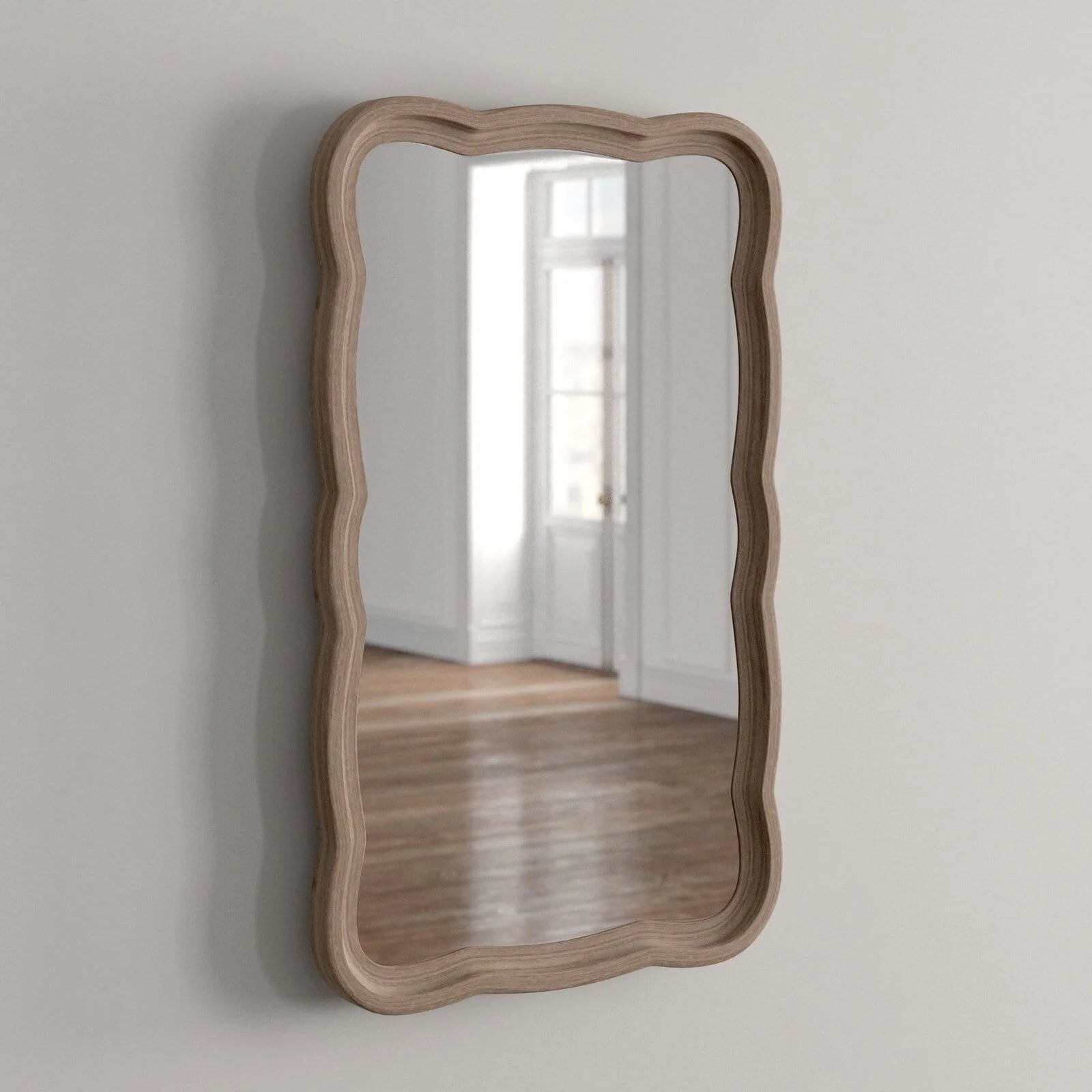 COZAYH Curved Scallop Wood Frame Accent Mirror