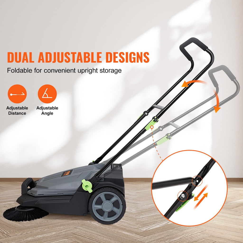 VEVOR Walk-Behind Hand Push Floor Sweeper, 5-Gallon Waste Container