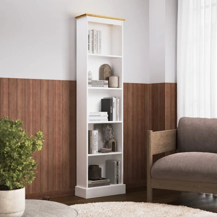 Wood Bookcase Tall Narrow Corona Collection | Furniture Dash