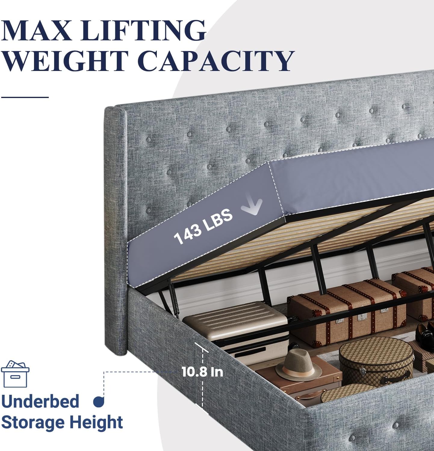 ALLEWIE Queen Size Lift Up Storage Bed with Wingback Headboard