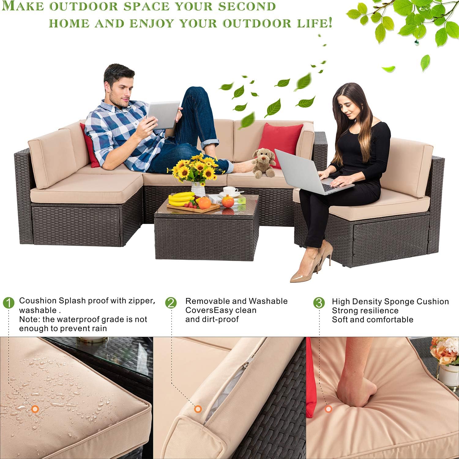 VONGRASIG 5 Piece All-Weather Patio Furniture Set with Ottoman