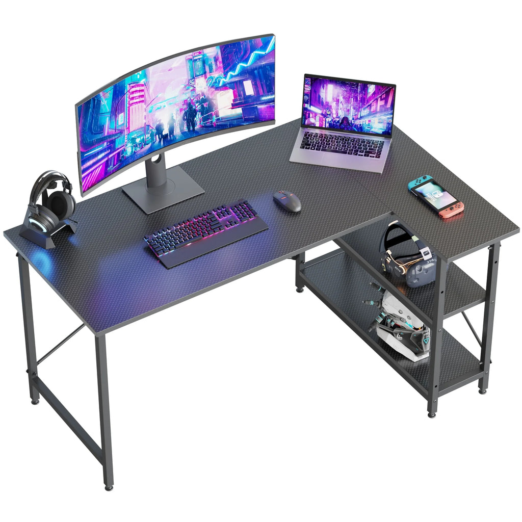 Small L Shaped Desk with Storage Shelves Corner Computer Desk