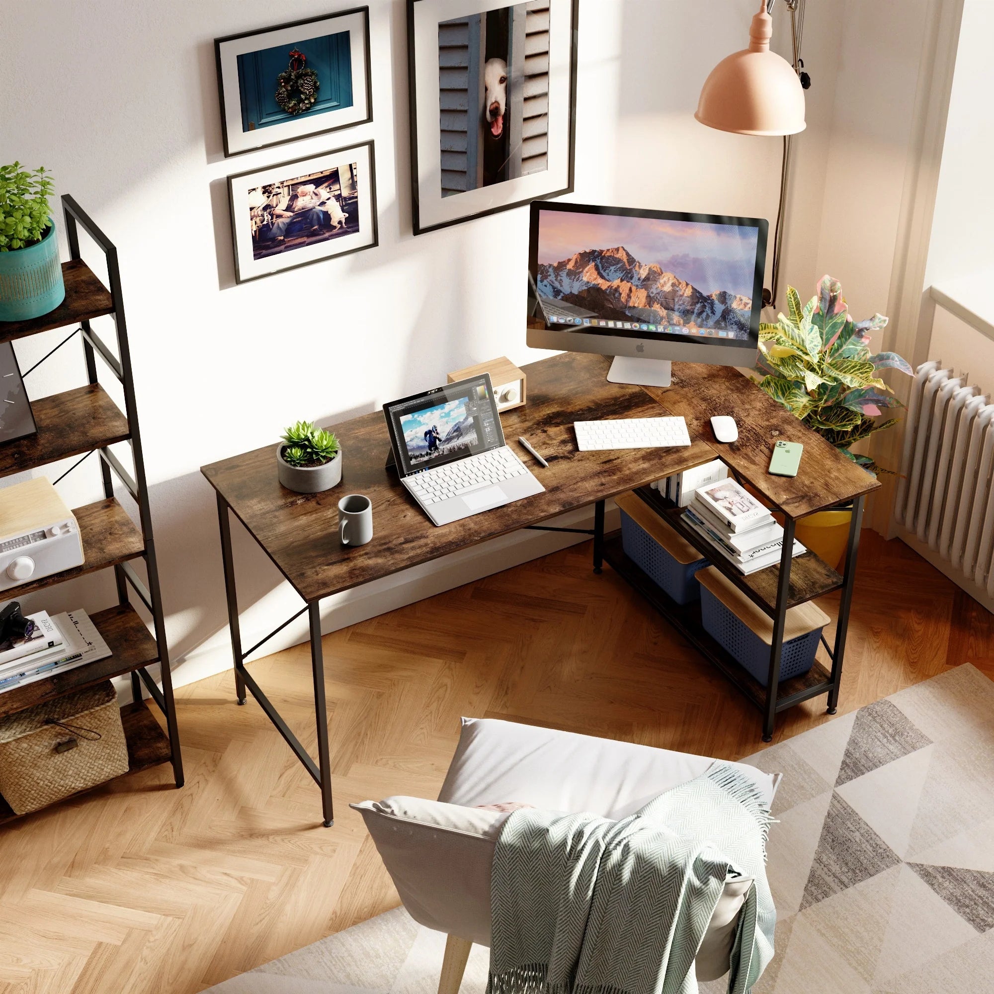 Small L Shaped Desk with Storage Shelves Corner Computer Desk