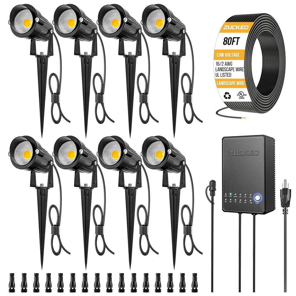 ZUCKEO All-in-One 5W LED Landscape Lighting Kit, 3000K 12-24V 8Pack