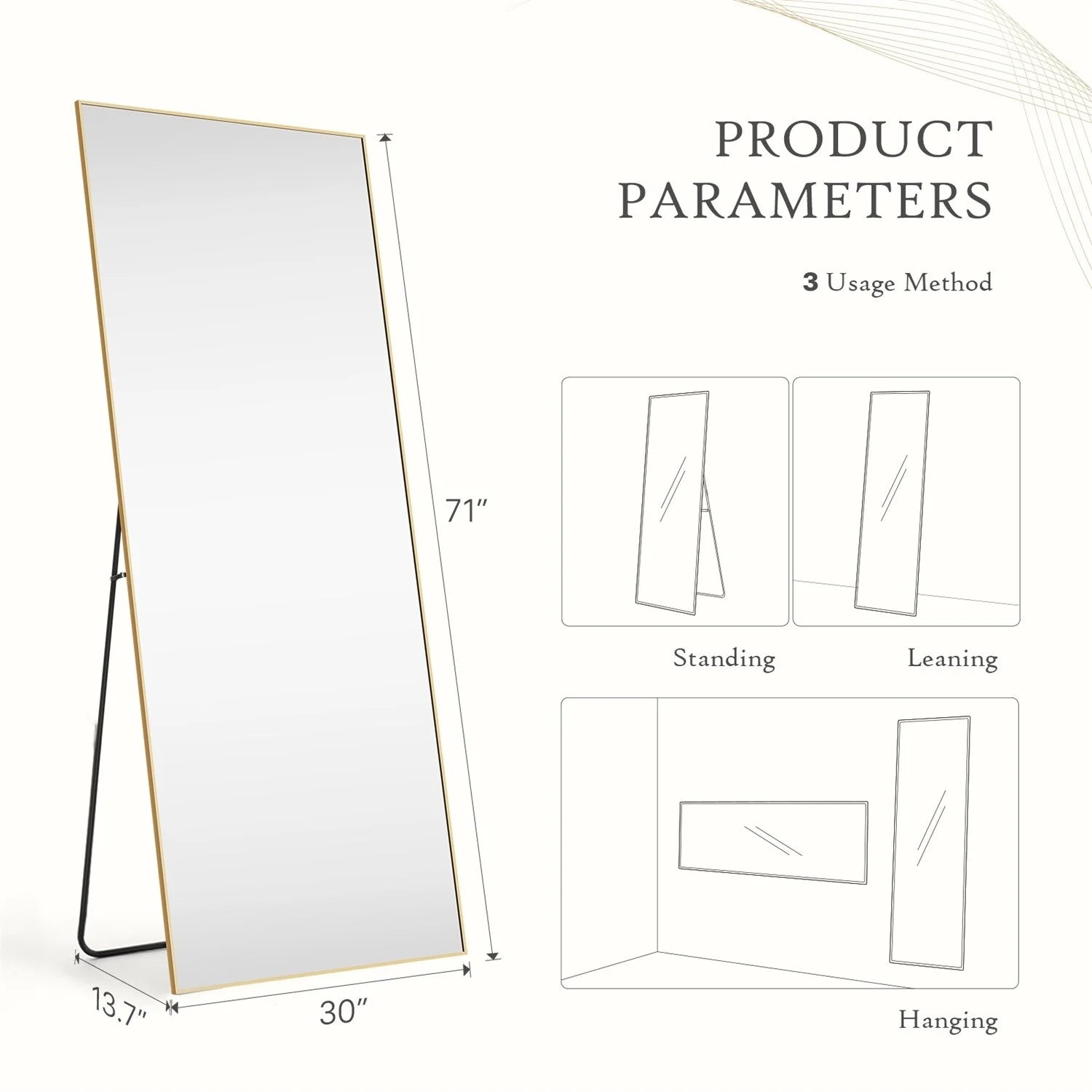 Full Length Mirror with Stand, Floor Mirror with Aluminum Alloy Frame for Bedroom, Standing Full Body Mirror for Wall, Cloakroom