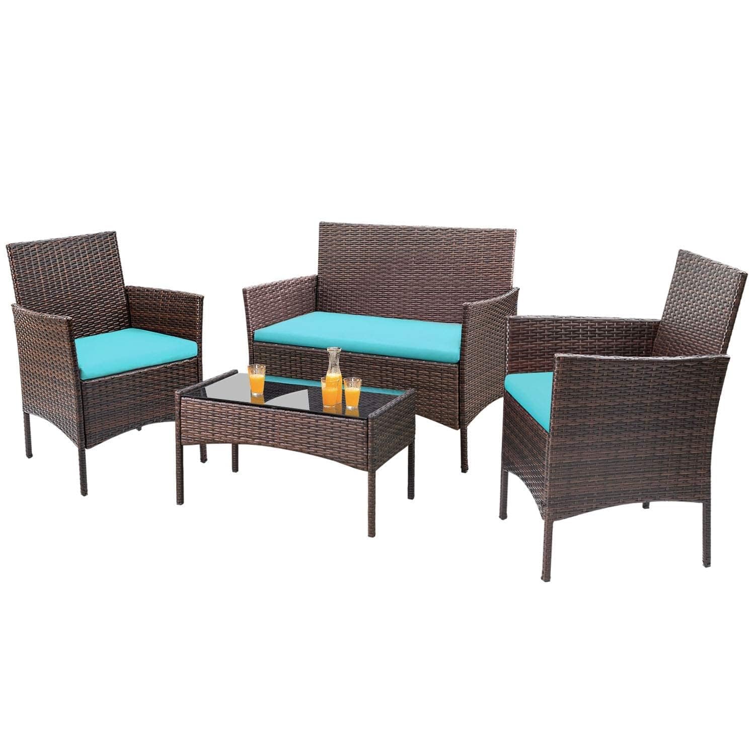 Homall 4 Pieces Outdoor Patio Furniture Sets Rattan Chair Wicker Set
