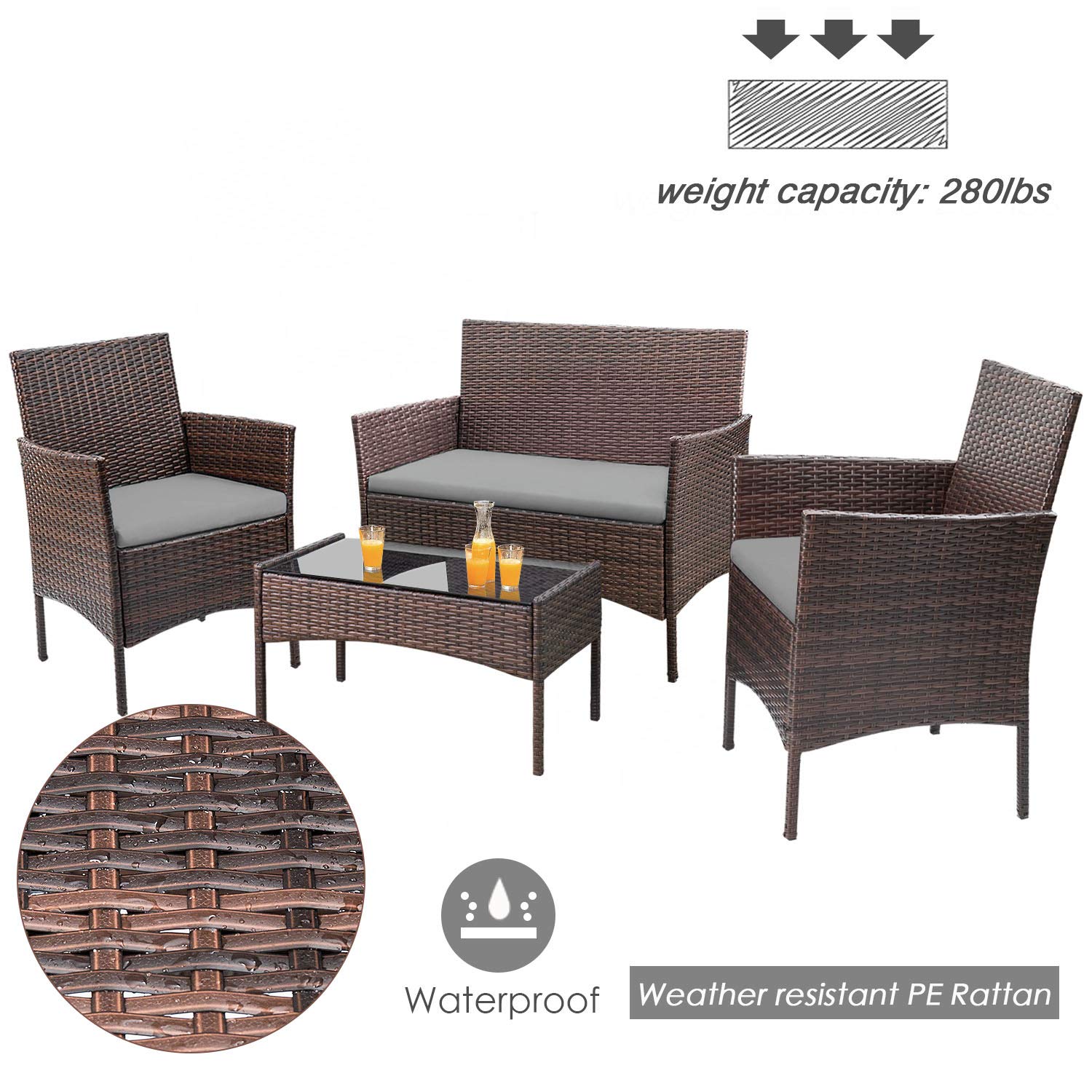 Homall 4 Pieces Outdoor Patio Furniture Sets Rattan Chair Wicker Set