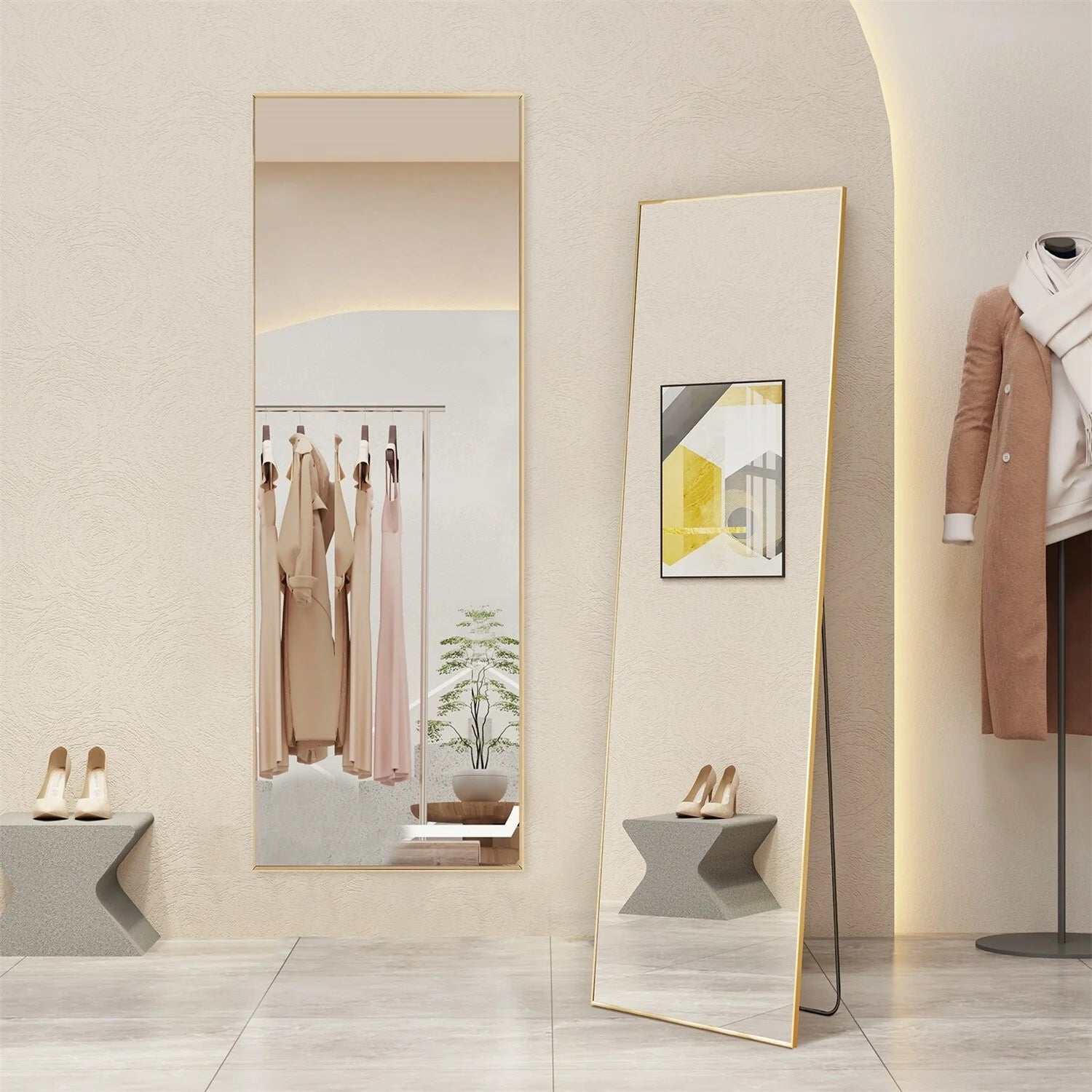 Full Length Mirror with Stand, Floor Mirror with Aluminum Alloy Frame for Bedroom, Standing Full Body Mirror for Wall, Cloakroom