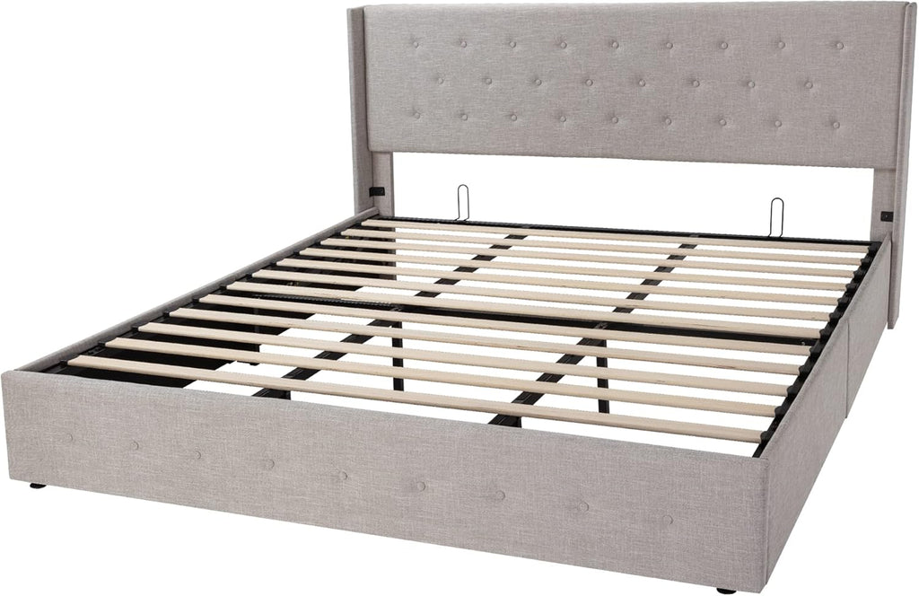 ALLEWIE Queen Size Lift Up Storage Bed with Wingback Headboard