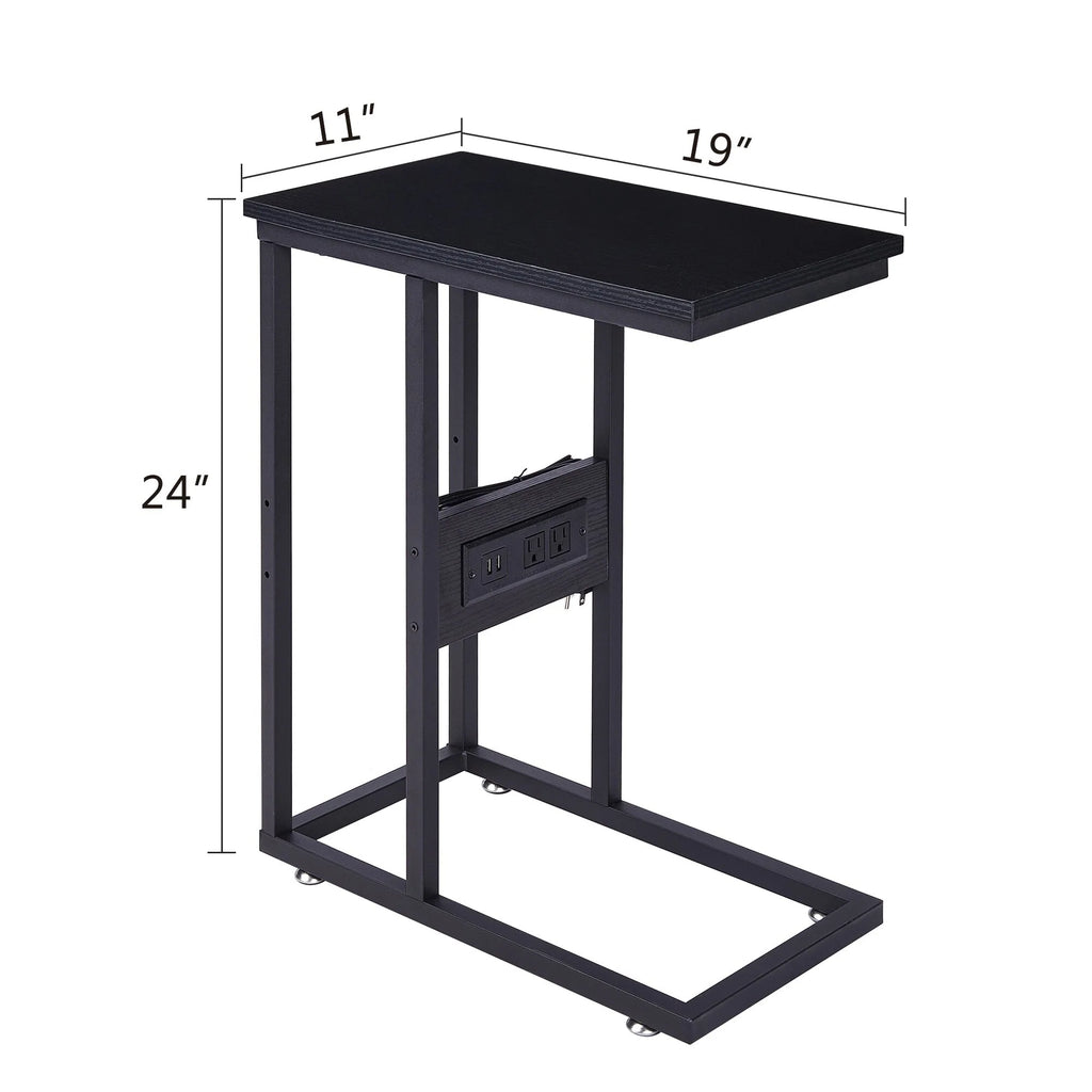 Javlergo Set of 2 C-Shaped Sofa Side Table, Small End Table for Living Room, Narrow Bedside/TV Tray Table