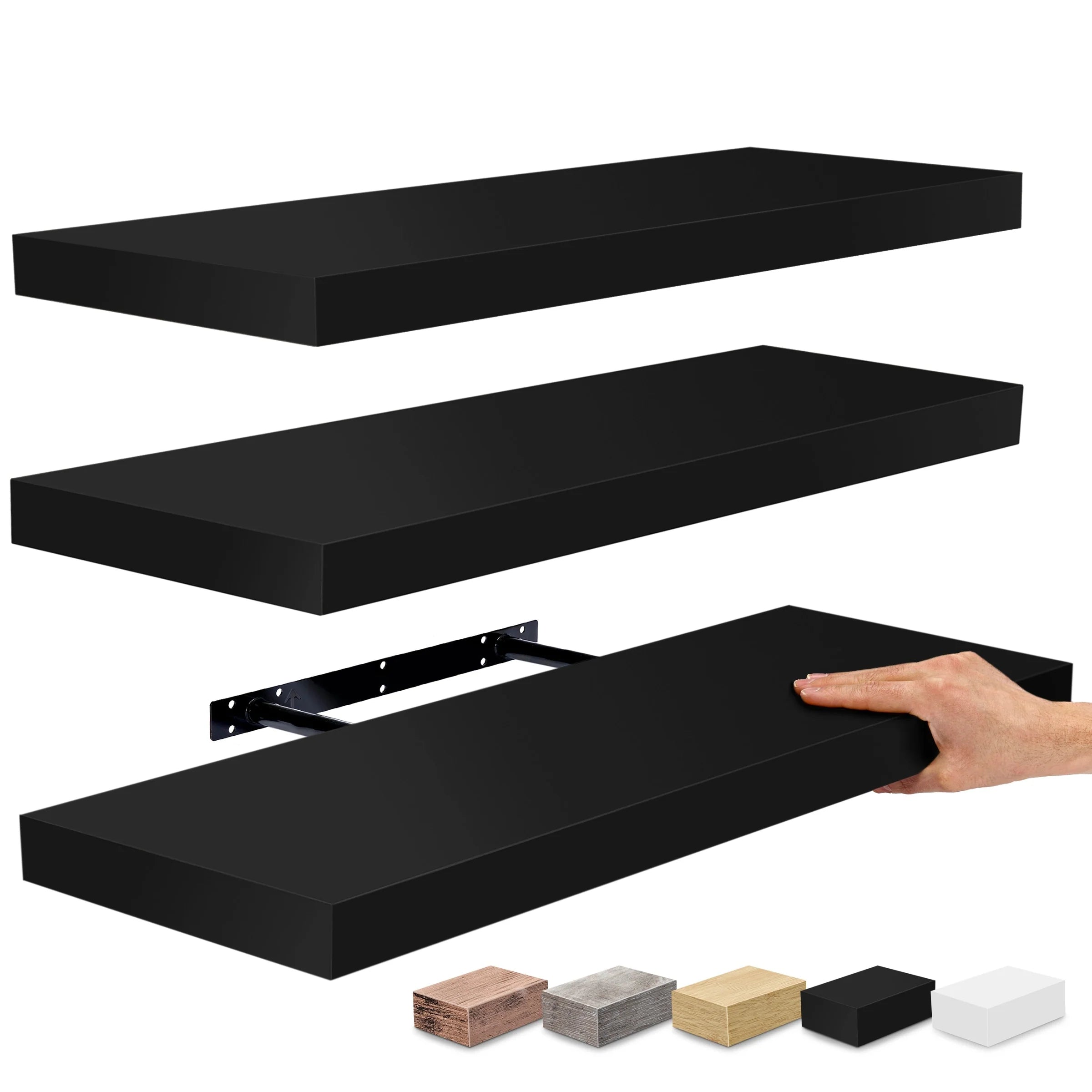 Sorbus Floating Wall Shelves Wood Wall Mounted Decor for Books and Storage with Invisible brackets - Set of 3