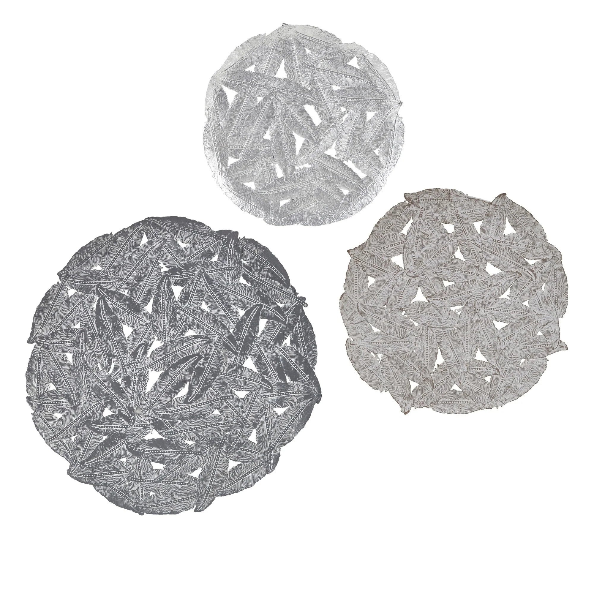 Madison Park Rosalie Textured Feather 3-piece Metal Disc Wall Decor Set