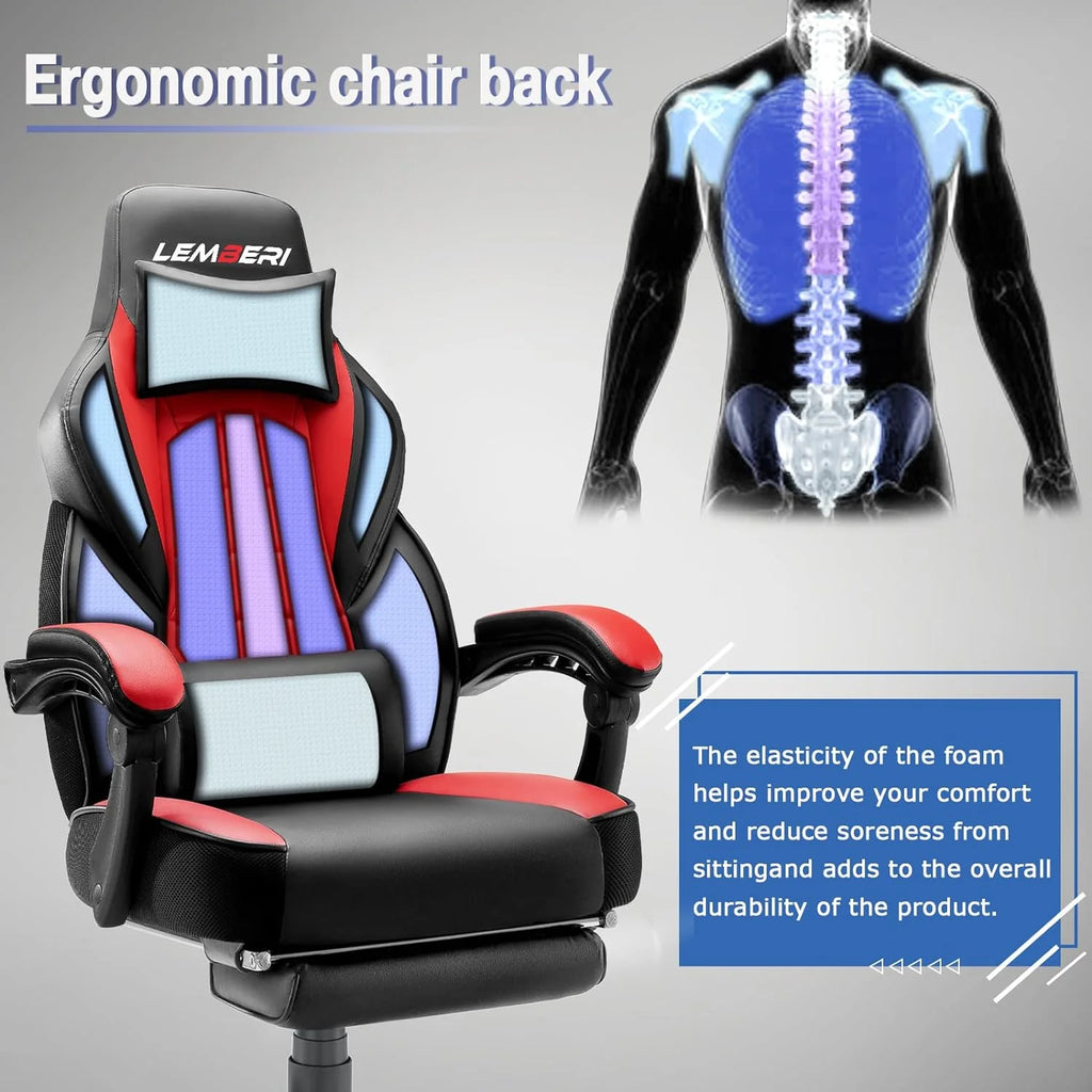 LEMBERI Video Game Chair with Footrest - Big & Tall 400Lb Capacity