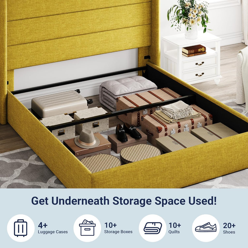 ALLEWIE Queen Size Lift Up Storage Bed with Wingback Headboard