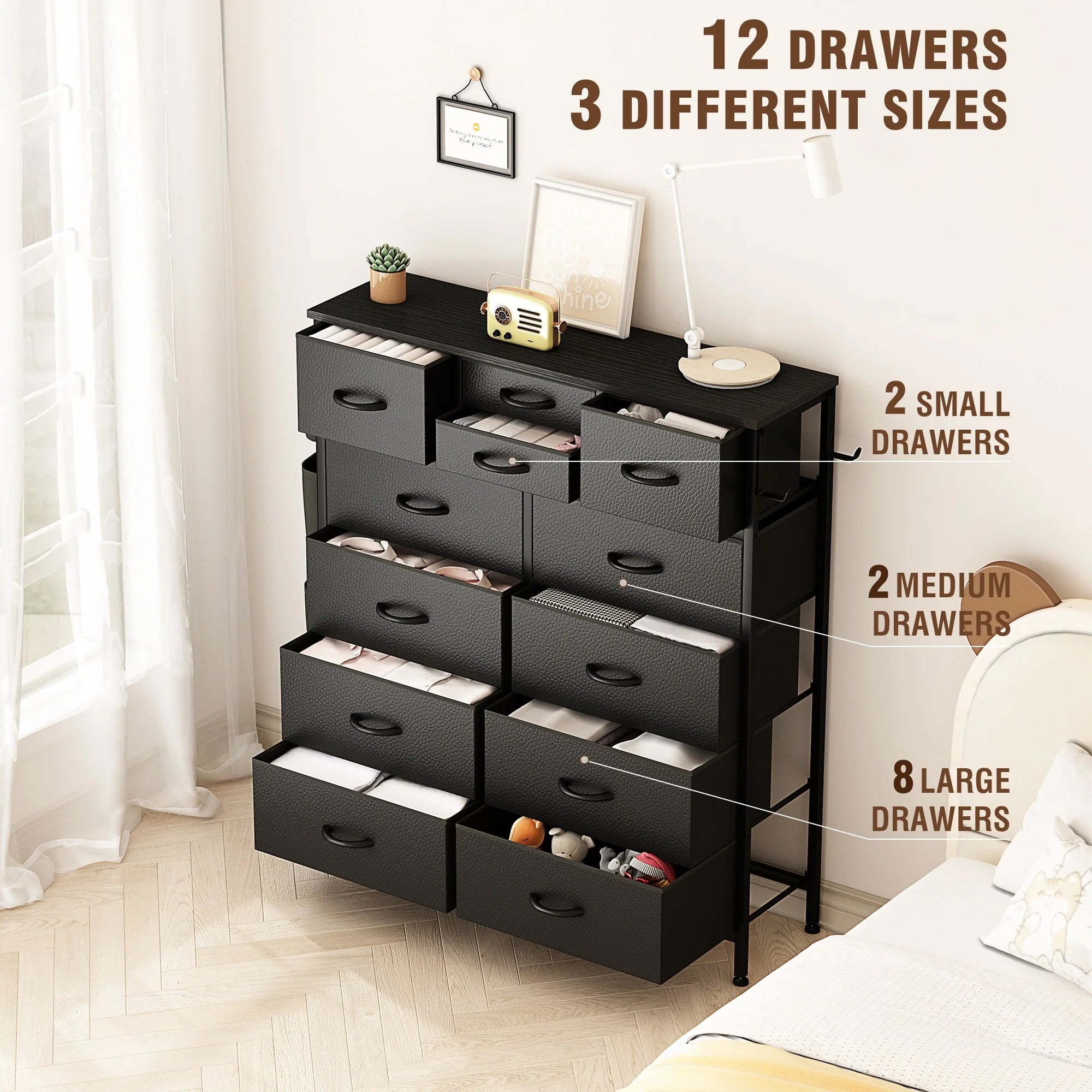 12 Drawer Dresser Fabric Tall Dressers for Bedroom Chest of Drawers