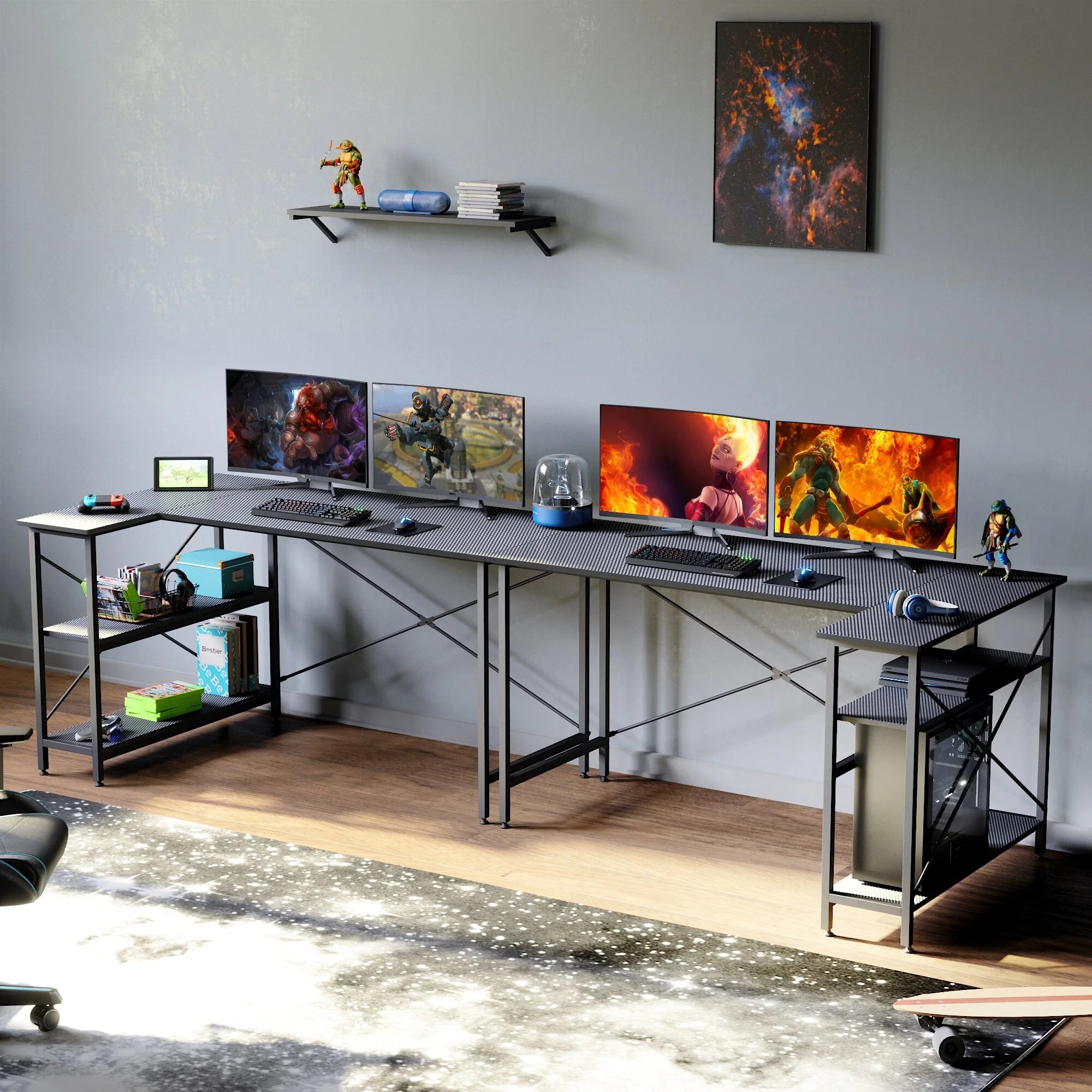 Small L Shaped Desk with Storage Shelves Corner Computer Desk