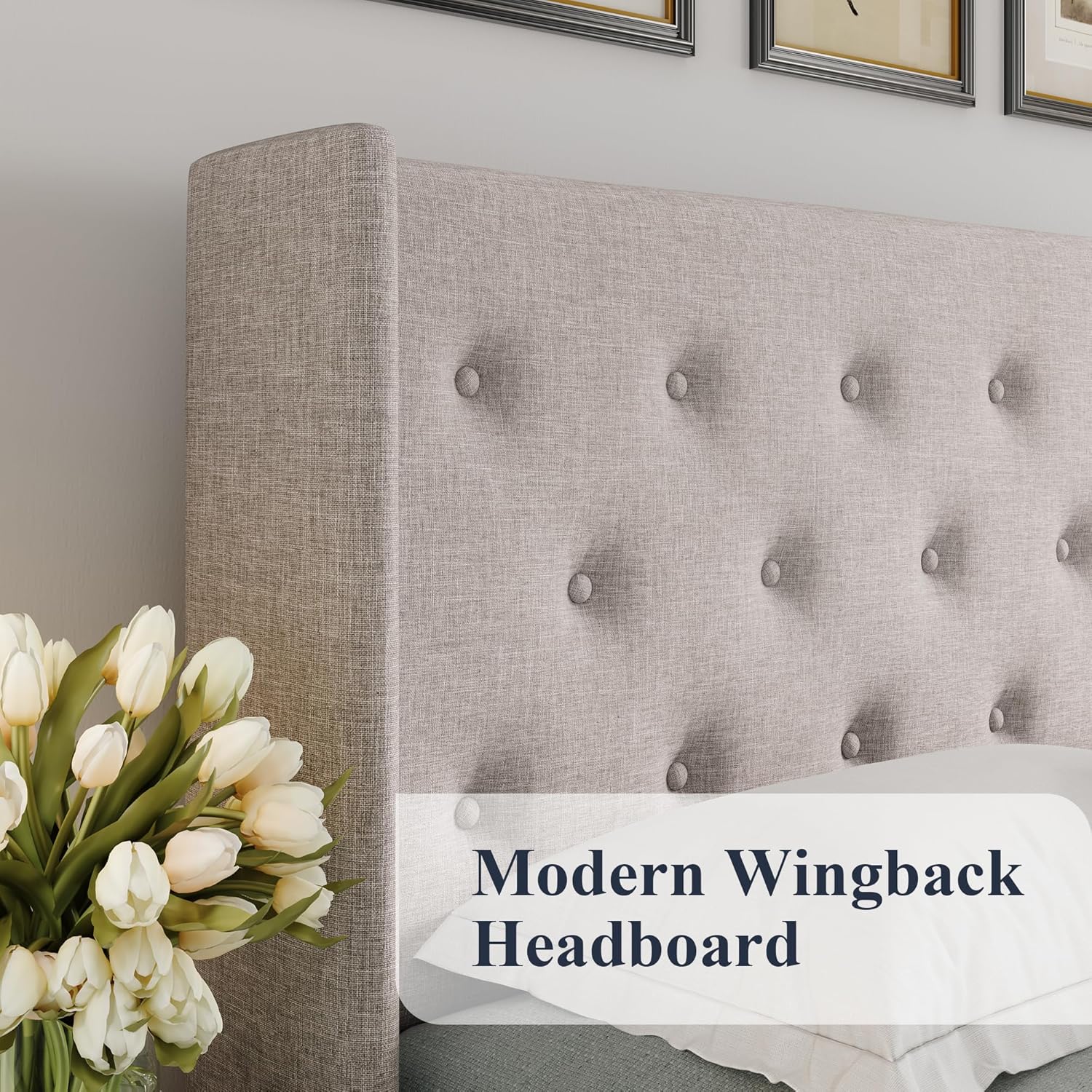 ALLEWIE Queen Size Lift Up Storage Bed with Wingback Headboard