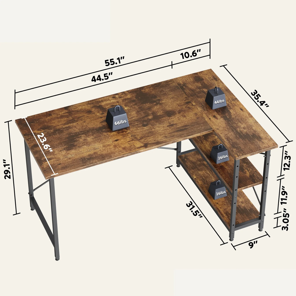 Small L Shaped Desk with Storage Shelves Corner Computer Desk