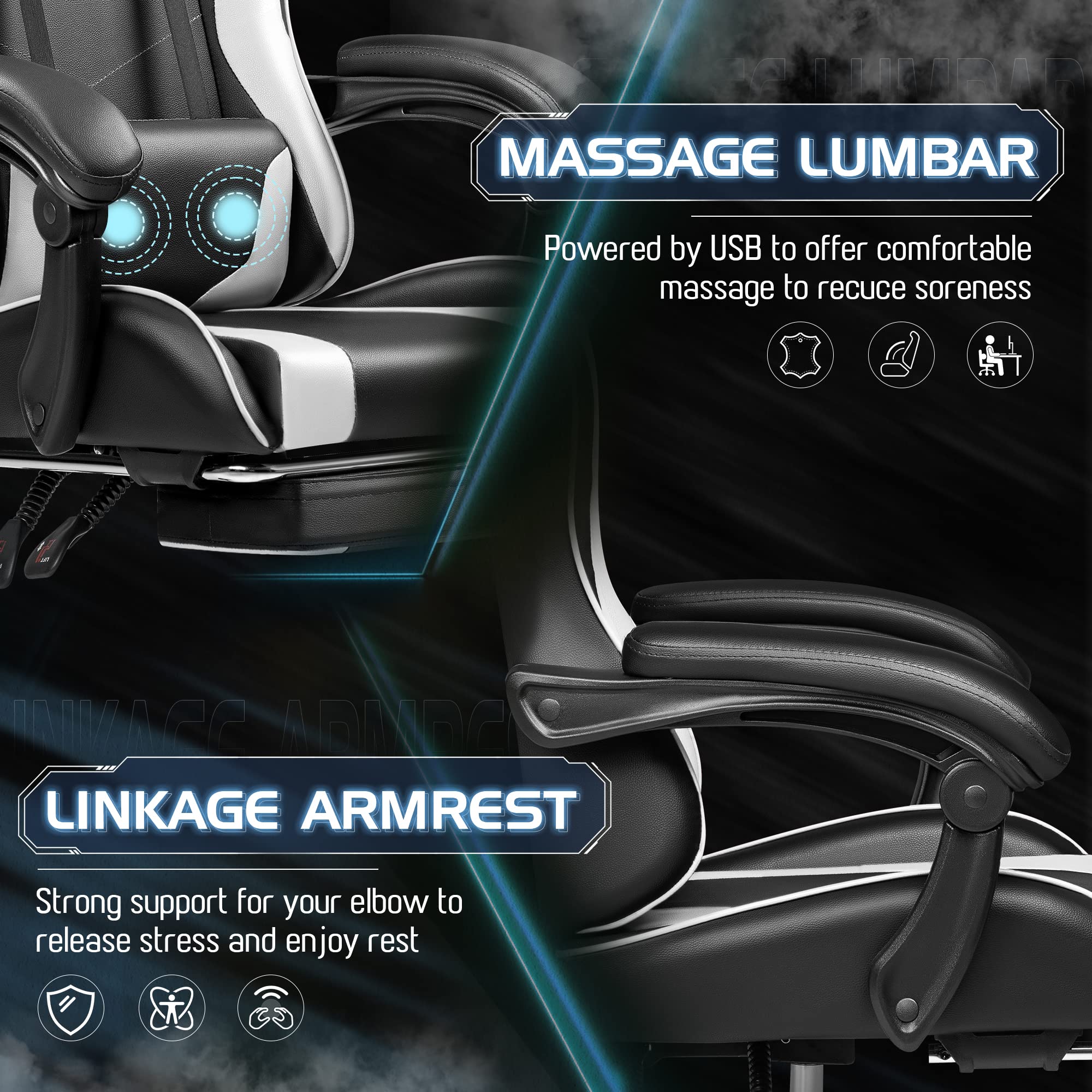 HOMALL Gaming Chair with Footrest and Massage Support