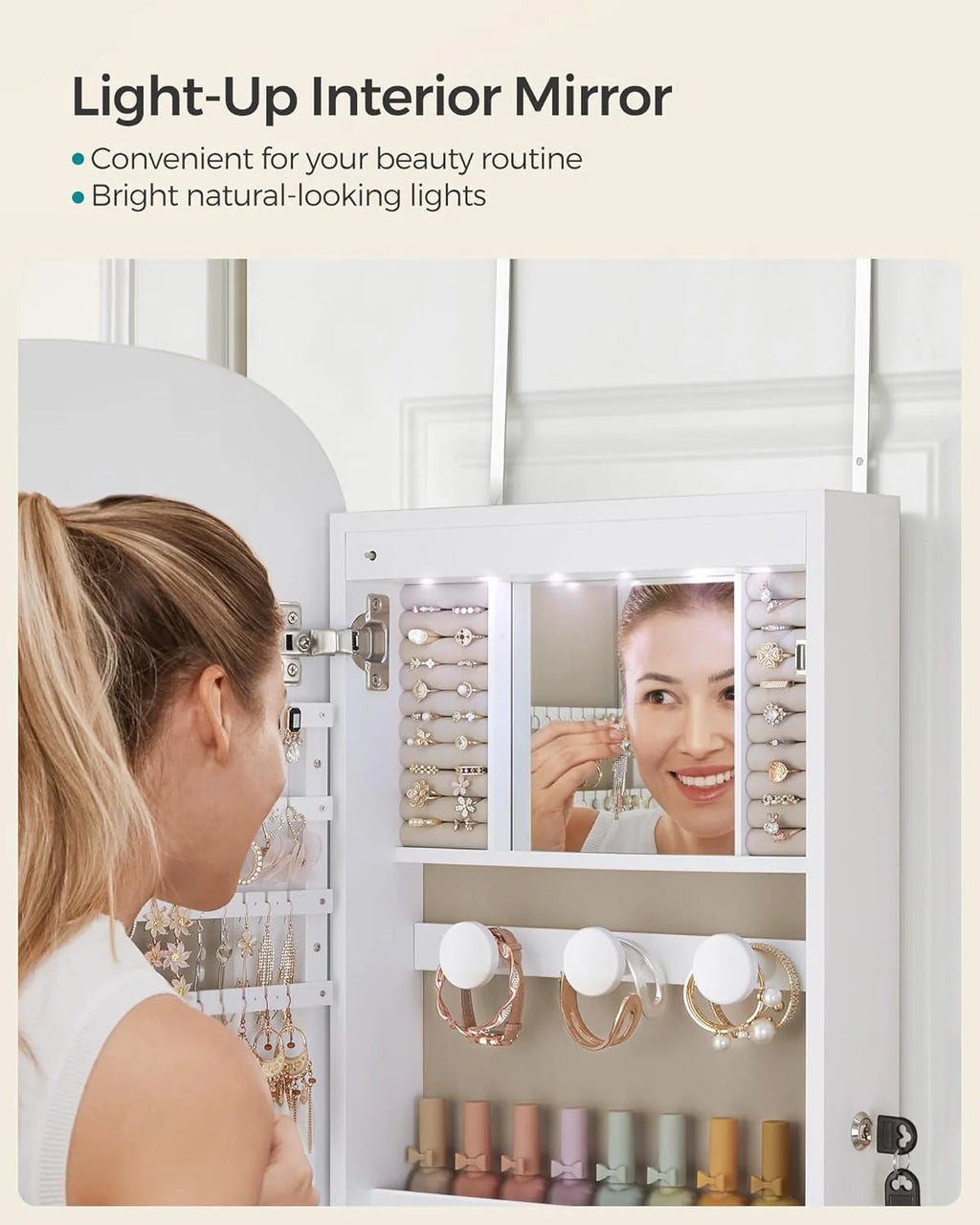 SONGMICS Jewelry Organizer, LED Jewelry Cabinet Wall/Door Mounted